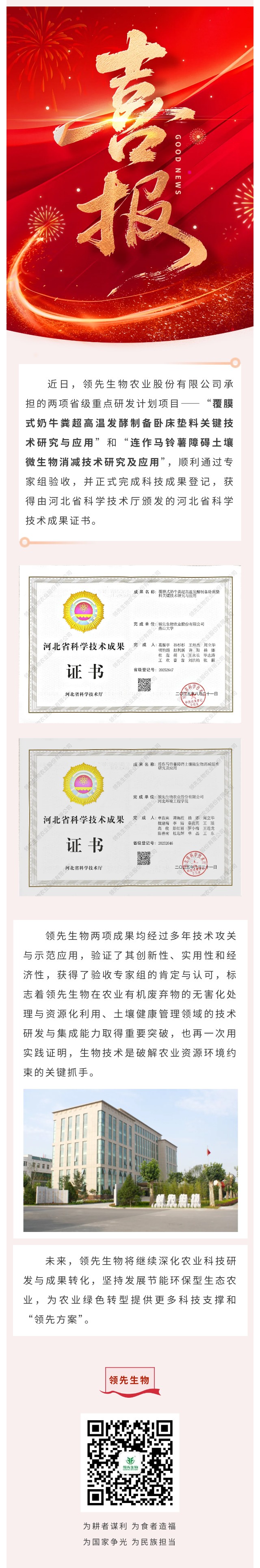 【喜訊】領(lǐng)先生物斬獲兩項省級科技成果！